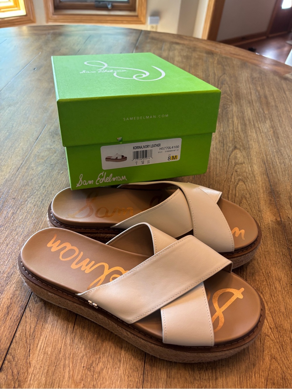 Sam Edelman Ivory Cross-Strap Platform Slide Sandals